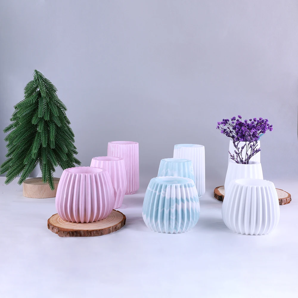 1PC Cylindrical Vase Resin Silicone Mold DIY Striped Flower Pot Candle Holder Plaster Candle Cup Handmade Mold Making Reusable