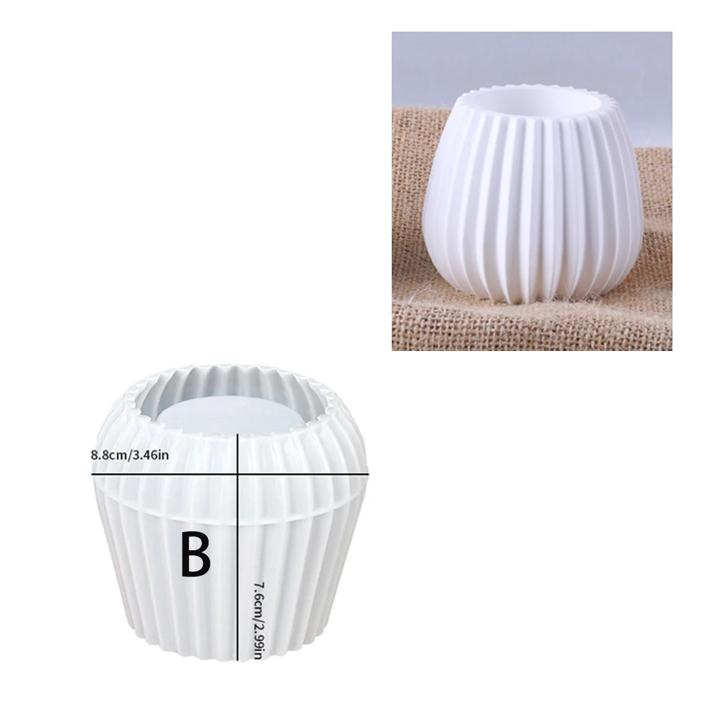 1PC Cylindrical Vase Resin Silicone Mold DIY Striped Flower Pot Candle Holder Plaster Candle Cup Handmade Mold Making Reusable