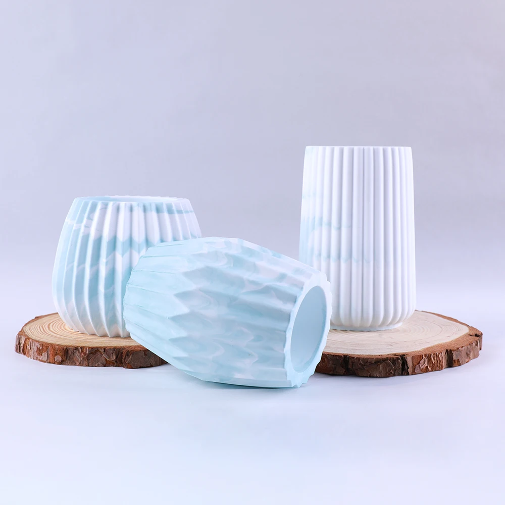1PC Cylindrical Vase Resin Silicone Mold DIY Striped Flower Pot Candle Holder Plaster Candle Cup Handmade Mold Making Reusable