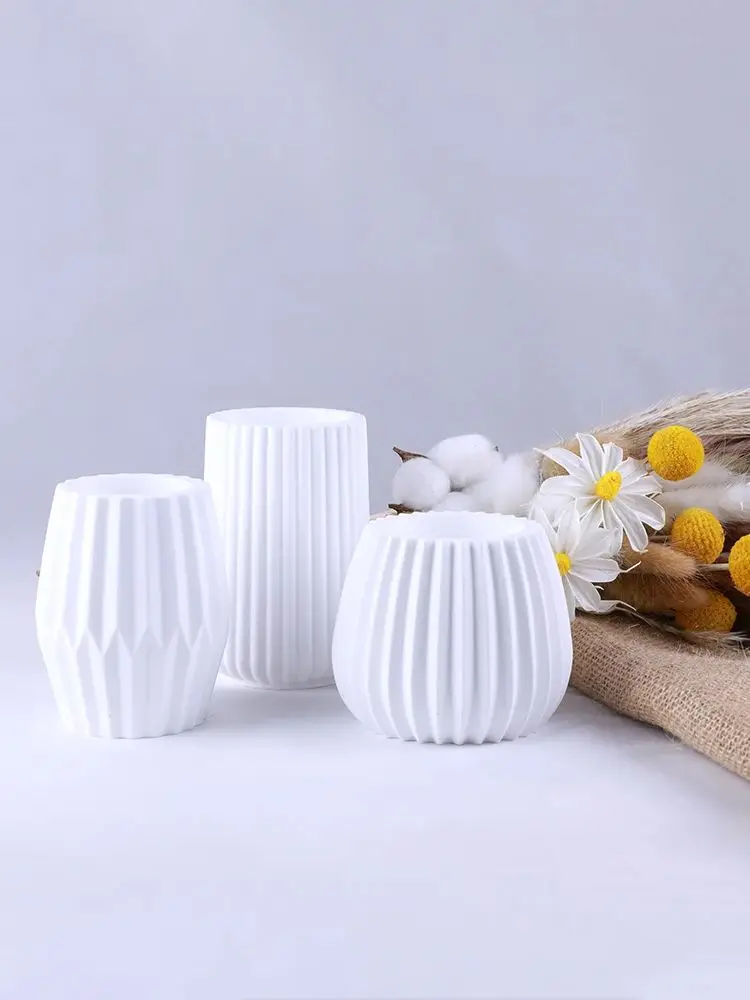 1PC Cylindrical Vase Resin Silicone Mold DIY Striped Flower Pot Candle Holder Plaster Candle Cup Handmade Mold Making Reusable