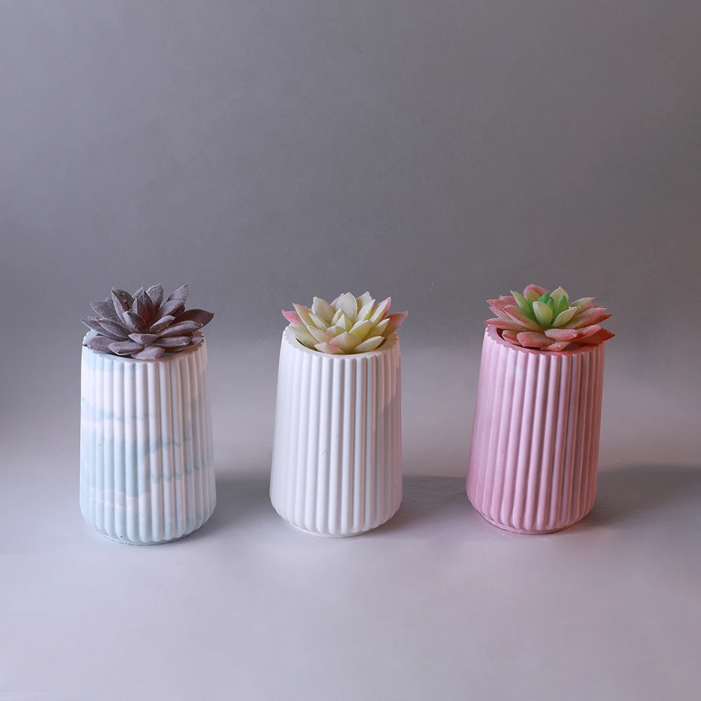 1PC Cylindrical Vase Resin Silicone Mold DIY Striped Flower Pot Candle Holder Plaster Candle Cup Handmade Mold Making Reusable