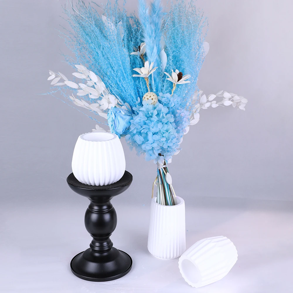 1PC Cylindrical Vase Resin Silicone Mold DIY Striped Flower Pot Candle Holder Plaster Candle Cup Handmade Mold Making Reusable