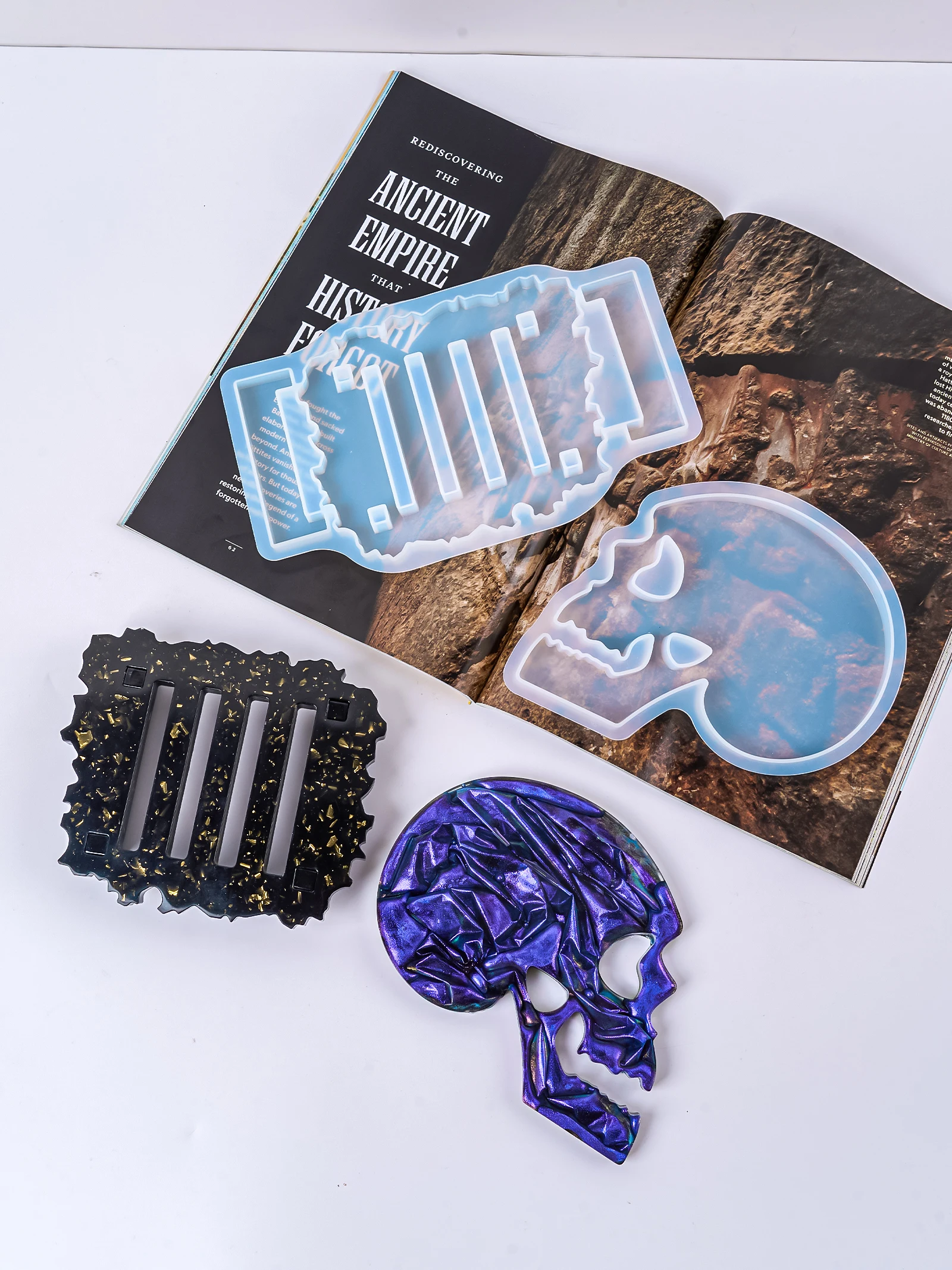 DIY Halloween Skull Coaster Resin Silicone Mold Party Gifts Table Ornament Gypsum Concrete Mould Storage Tray Casting Home Decor