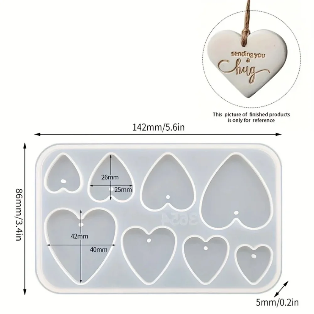 8-Hole Heart-Shaped Silicone Mold with Rounded Edges for Easy Demolding DIY Resin Plaster Heart Tag Mold for Making Earrings, Keychains, Name Tags, Decorative Pendants, Handmade Casting Molds for Resin, Aromatherapy Plaster, Handmade Earrings, Key Hangers, Car Hanging Ornaments