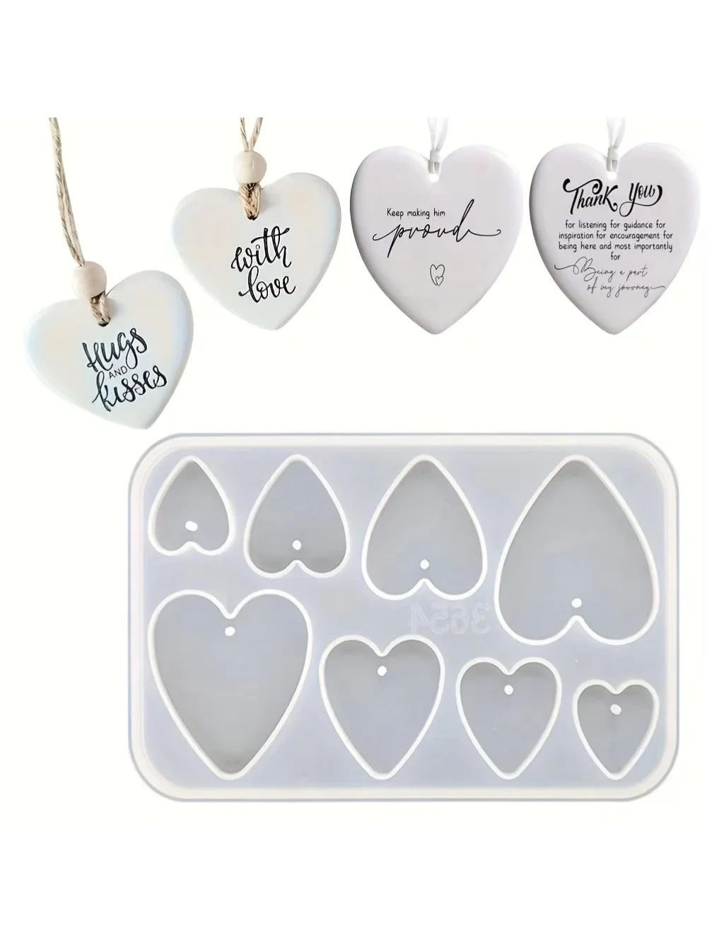 8-Hole Heart-Shaped Silicone Mold with Rounded Edges for Easy Demolding DIY Resin Plaster Heart Tag Mold for Making Earrings, Keychains, Name Tags, Decorative Pendants, Handmade Casting Molds for Resin, Aromatherapy Plaster, Handmade Earrings, Key Hangers, Car Hanging Ornaments