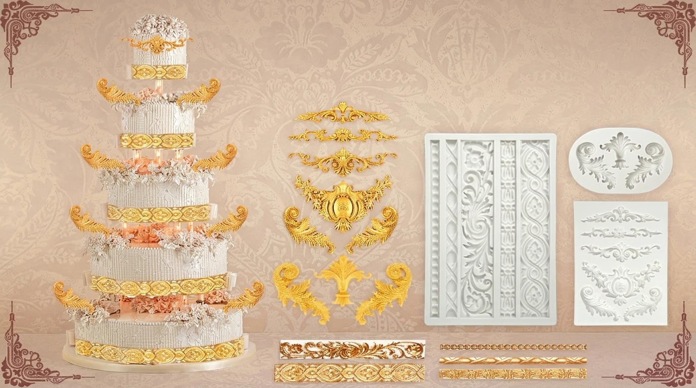 3 Bag Baroque-style silicone mold Roller-type silicone Baroque mold Silicone cake mold Icing mold Edge frosting mold Wedding/Bir