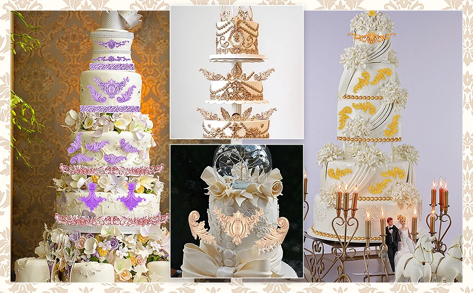 3 Bag Baroque-style silicone mold Roller-type silicone Baroque mold Silicone cake mold Icing mold Edge frosting mold Wedding/Bir