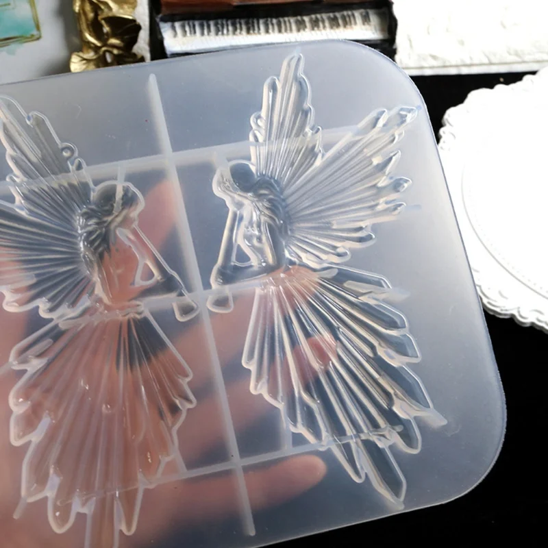 1pc Crystal Epoxy Resin Mold Girl with Flute Angel Mirror Shiny Silicone Mould DIY Crafts Decorations Ornaments Casting Tool
