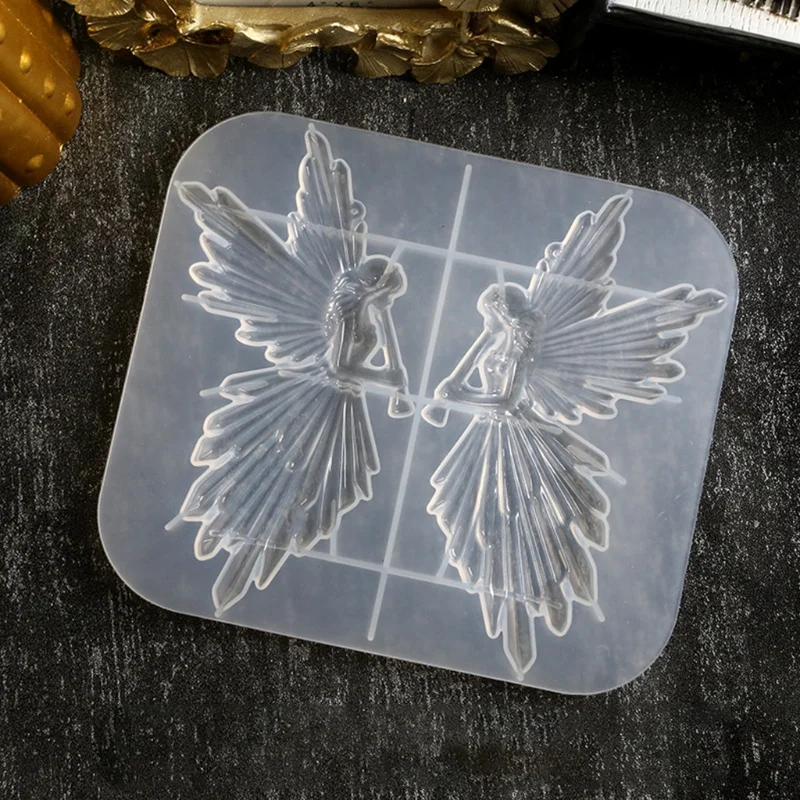 1pc Crystal Epoxy Resin Mold Girl with Flute Angel Mirror Shiny Silicone Mould DIY Crafts Decorations Ornaments Casting Tool