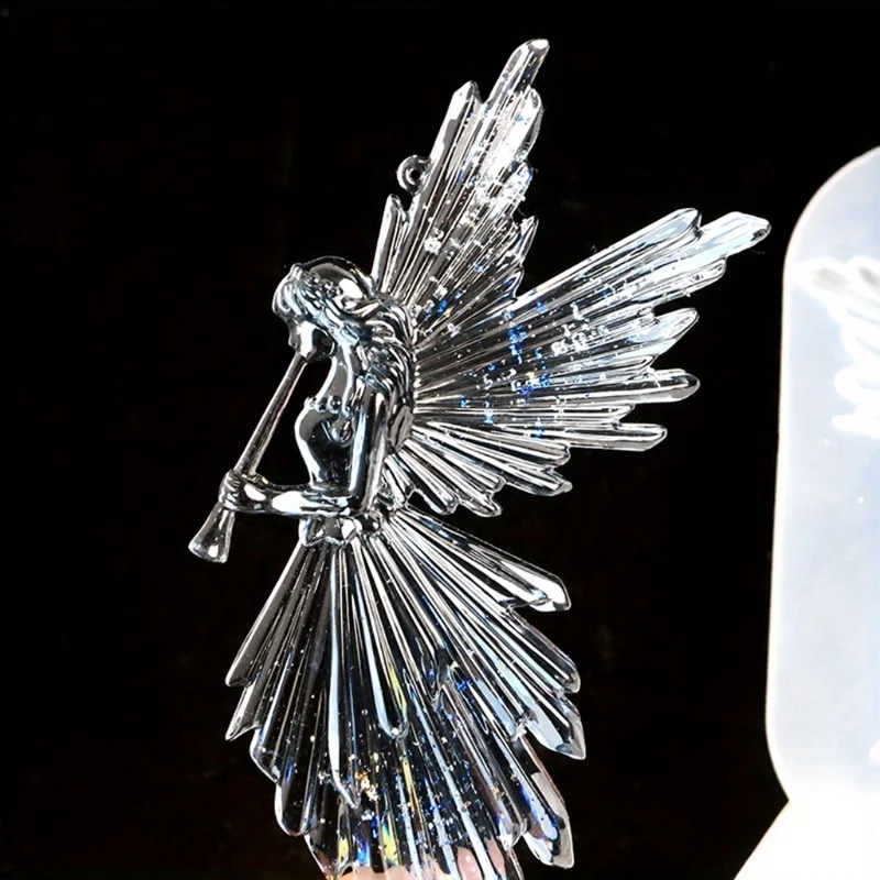 1pc Crystal Epoxy Resin Mold Girl with Flute Angel Mirror Shiny Silicone Mould DIY Crafts Decorations Ornaments Casting Tool