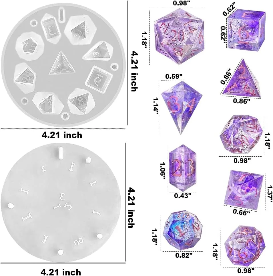DIY DND Sharp Edge Dice Silicone Mold for 9Pcs Resin Dice Mold