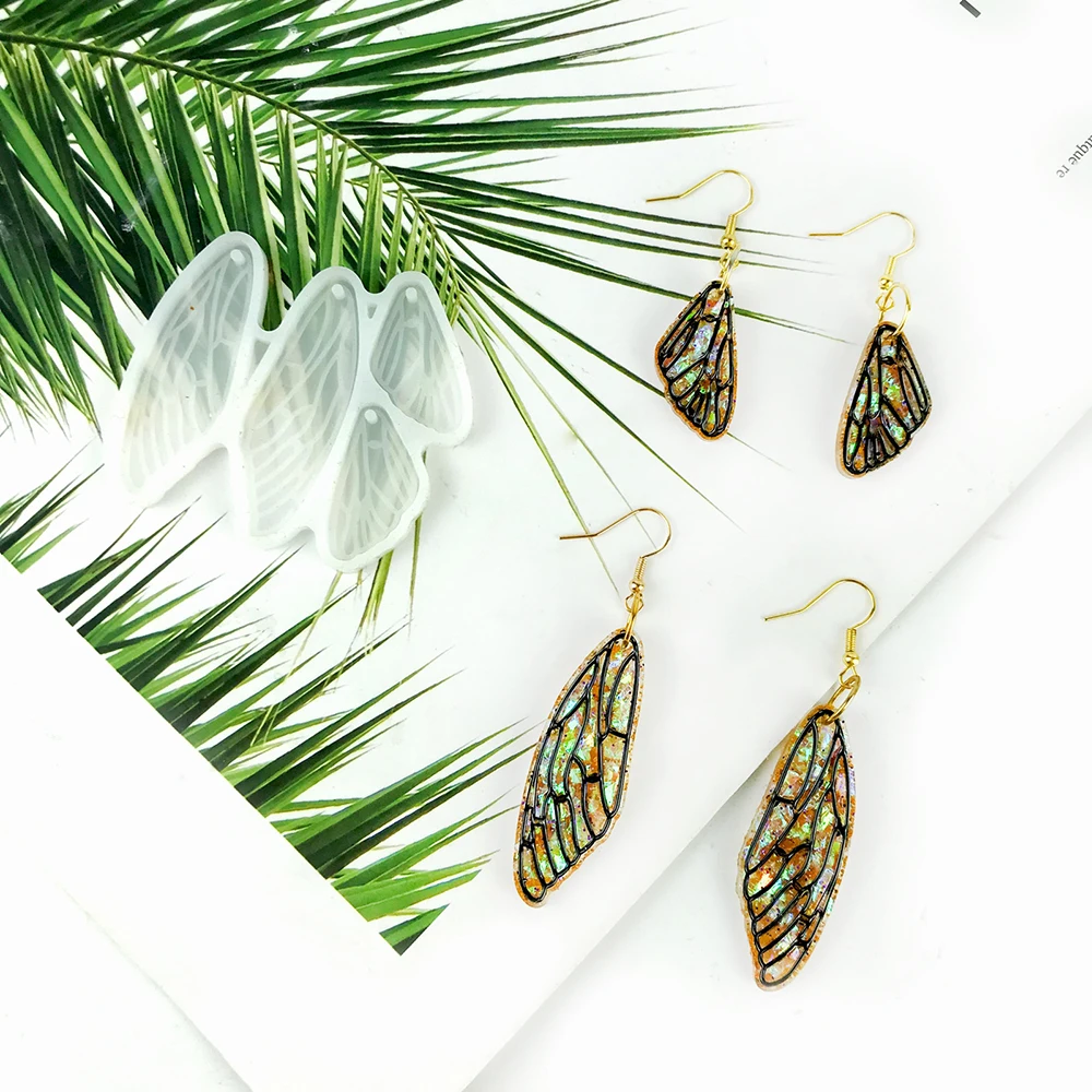 1pc Drip glue wing shaped silicone mold, used for epoxy resin casting DIY keychain pendant earrings jewelry