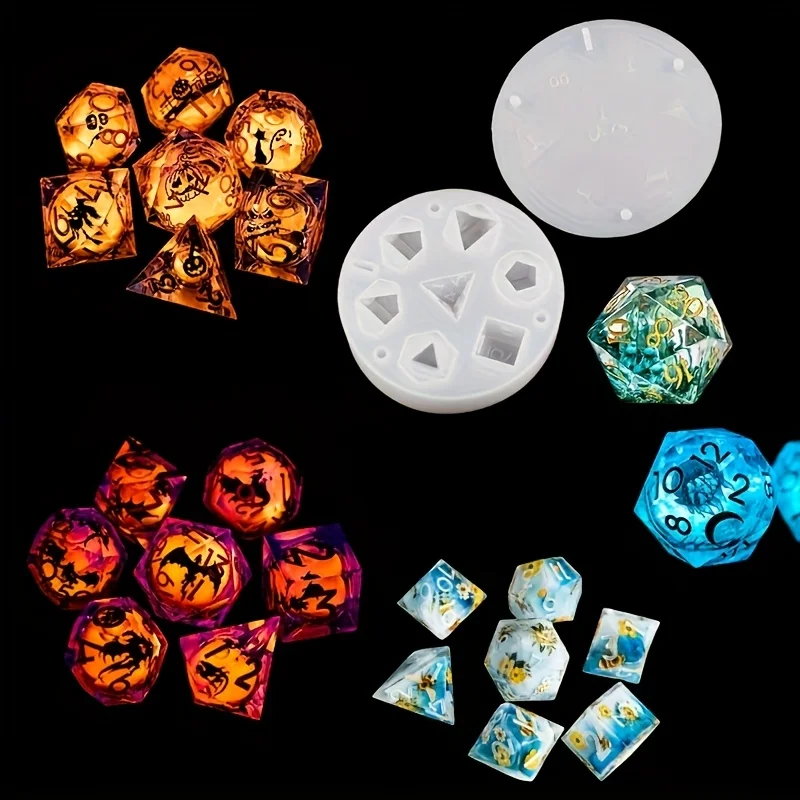 1 set of 7-shaped dice moulds Seamless 3D octahedron silicone moulds Suitable for resin and epoxy casting Handmade crafting