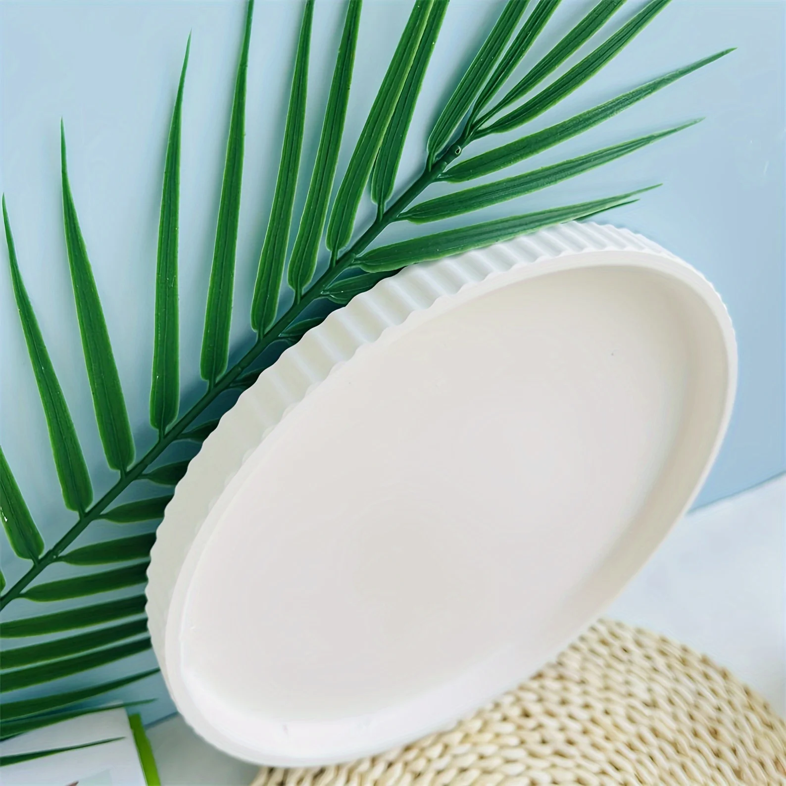 1pc Striped Round Tray Decorative Storage Tray Planter Base Silicone Mold For Resin Plaster Ornament Concrete Silicone Mold
