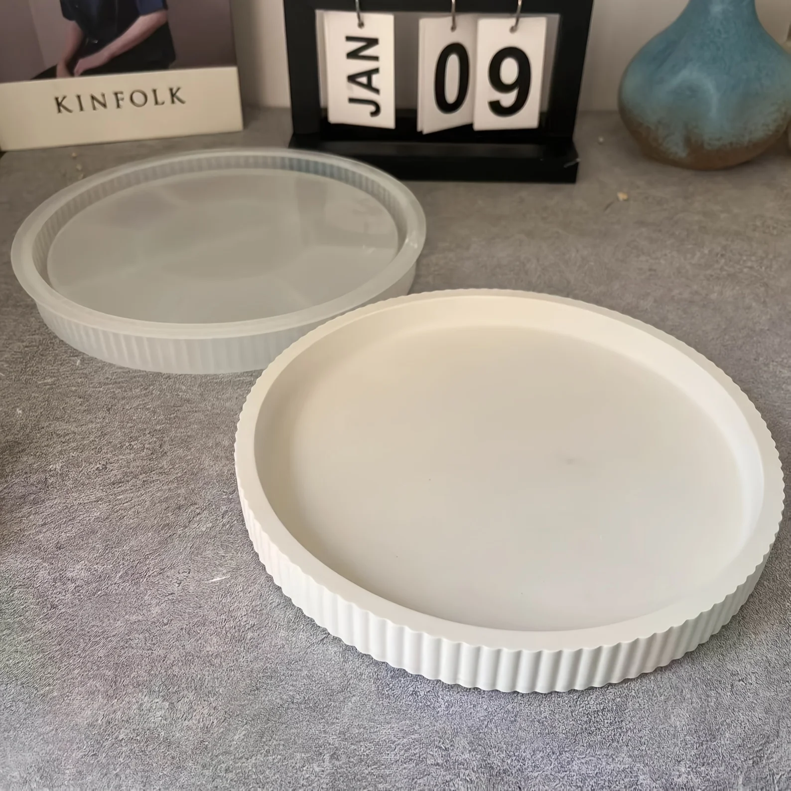1pc Striped Round Tray Decorative Storage Tray Planter Base Silicone Mold For Resin Plaster Ornament Concrete Silicone Mold