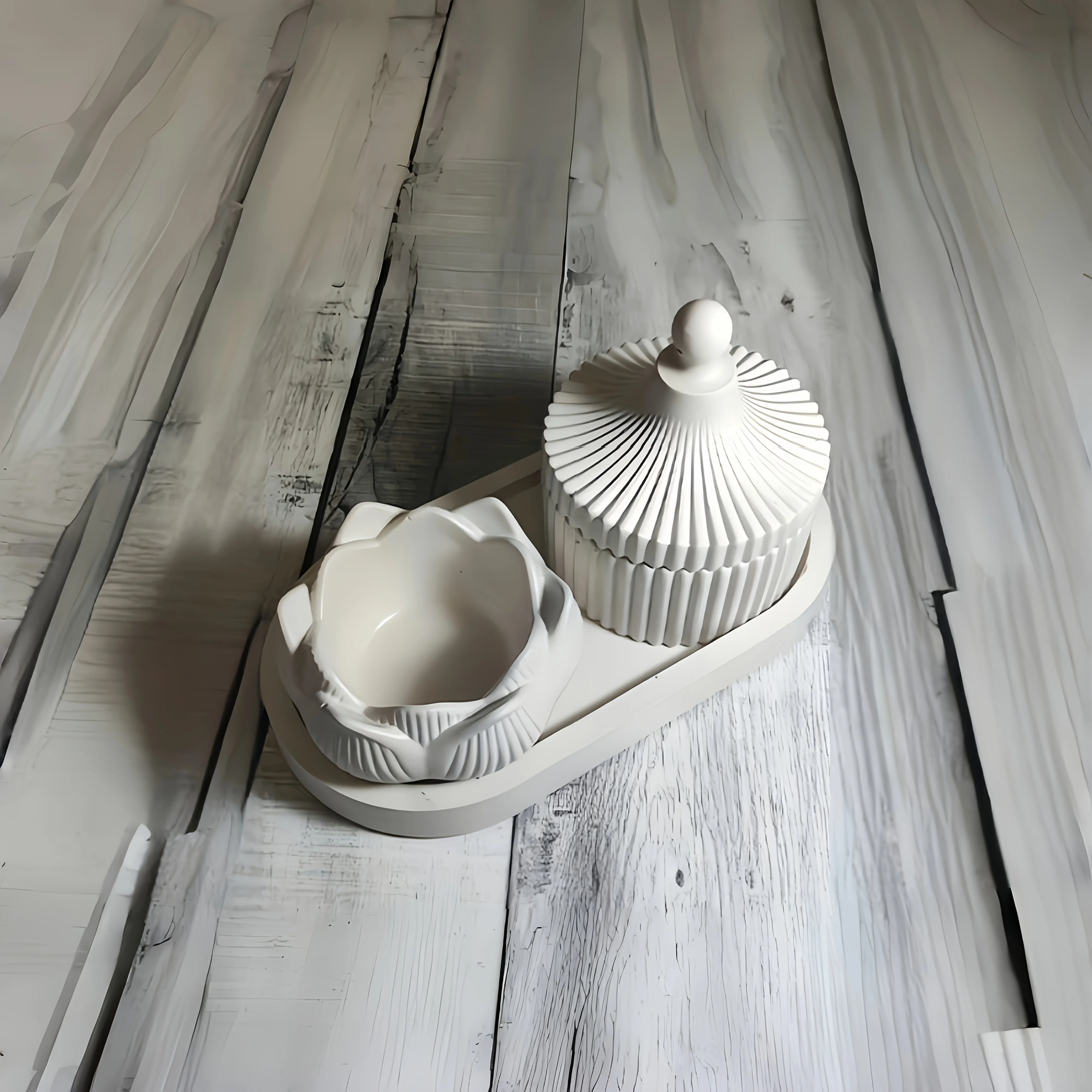 Lotus Striped Vase Tray Silicone Mold Set DIY Epoxy Resin Plaster Mold for Flower Arrangement Aroma Clay Craft Home Decoration
