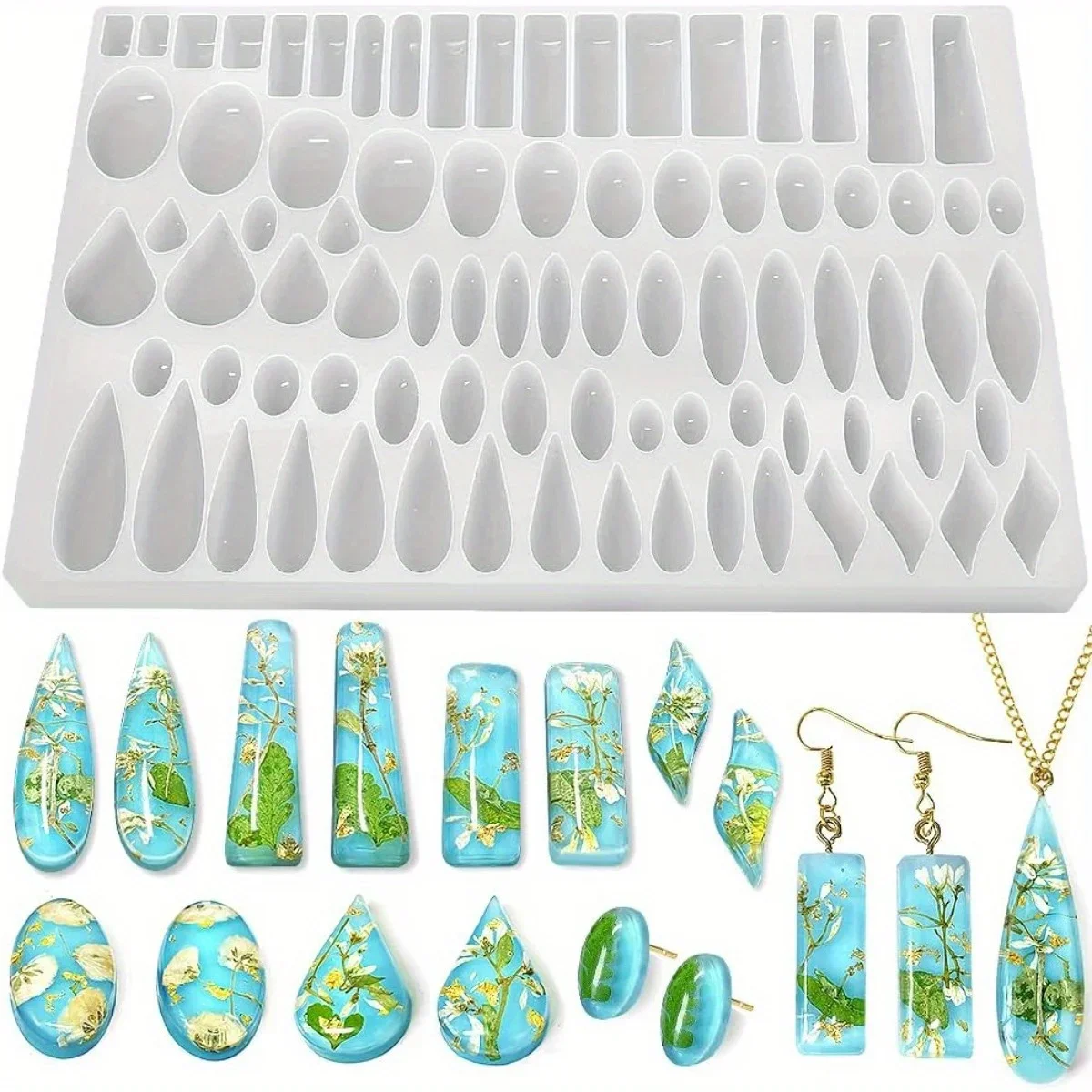 Stud Earrings Silicone Mold with 41 Paired Shapes, Rectangle Teardrop Dangle UV Resin Mold, Cabochon Jewelry Making Casting Mold