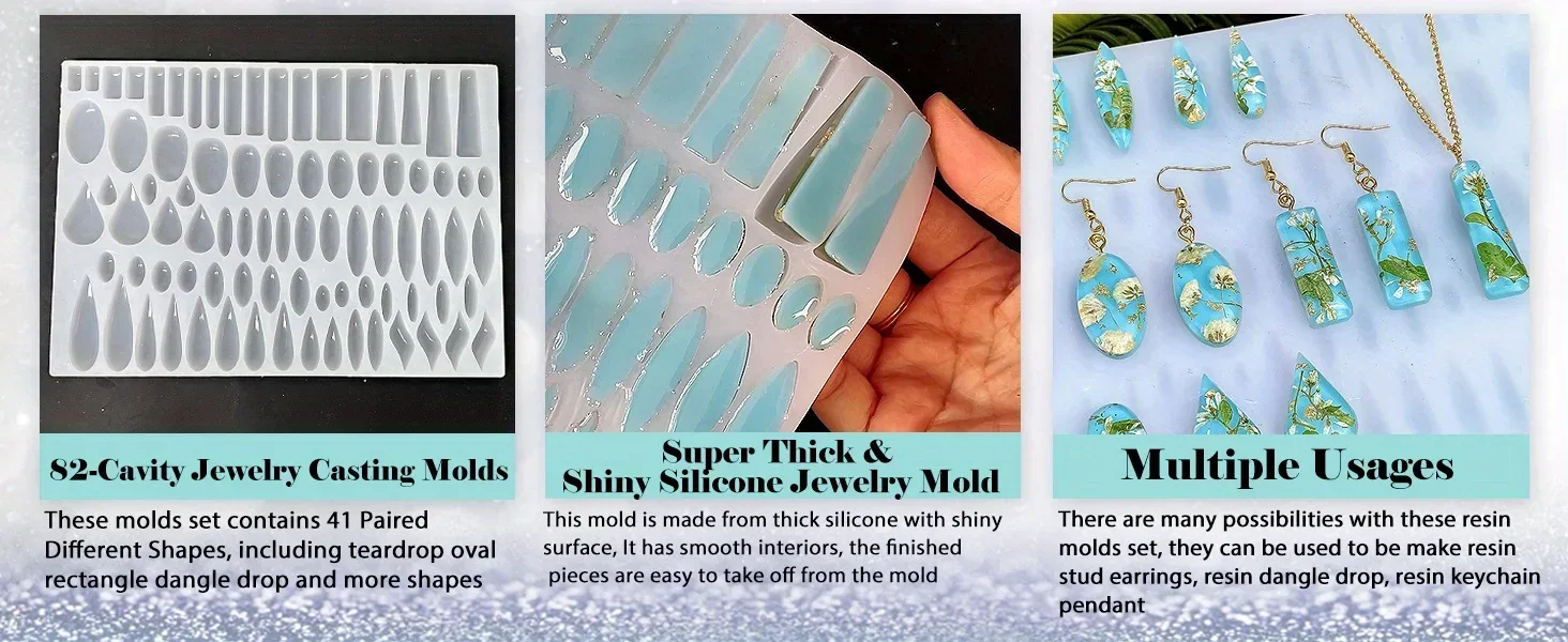 Stud Earrings Silicone Mold with 41 Paired Shapes, Rectangle Teardrop Dangle UV Resin Mold, Cabochon Jewelry Making Casting Mold
