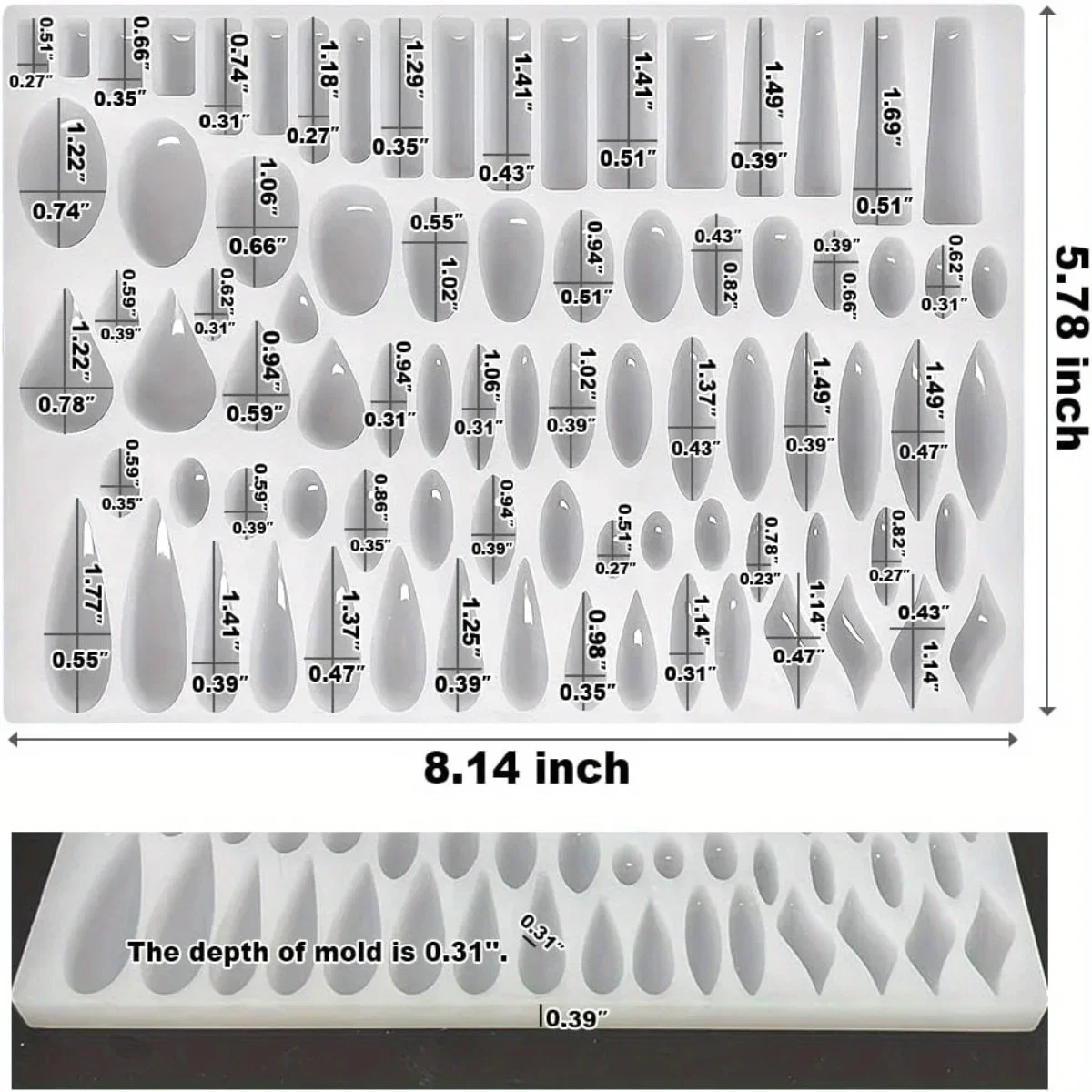 Stud Earrings Silicone Mold with 41 Paired Shapes, Rectangle Teardrop Dangle UV Resin Mold, Cabochon Jewelry Making Casting Mold