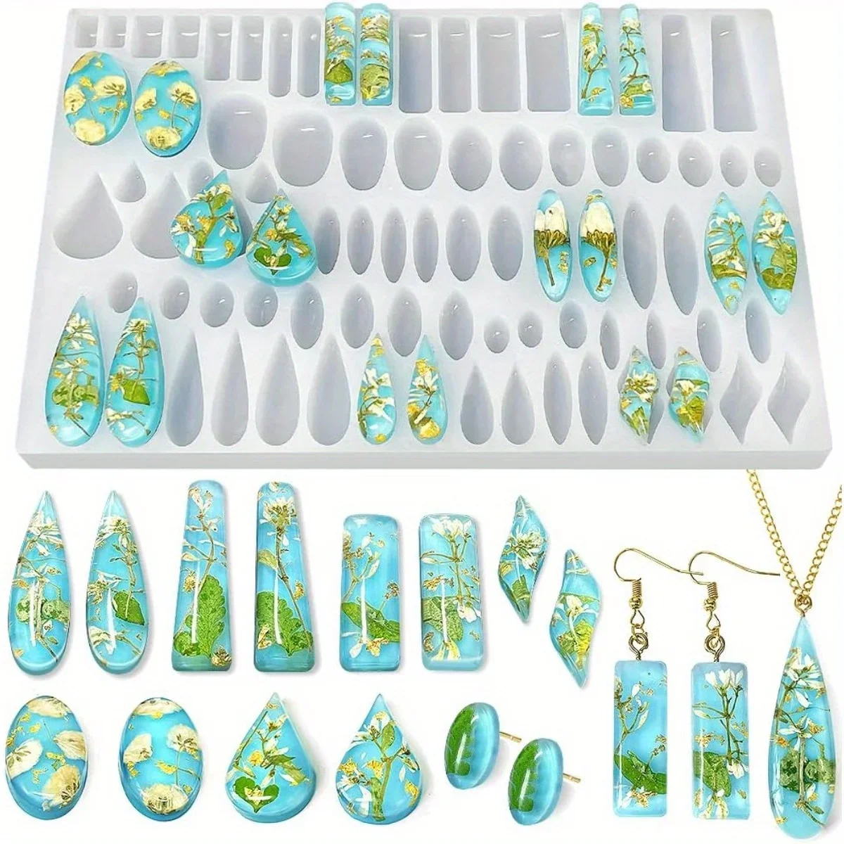 Stud Earrings Silicone Mold with 41 Paired Shapes, Rectangle Teardrop Dangle UV Resin Mold, Cabochon Jewelry Making Casting Mold