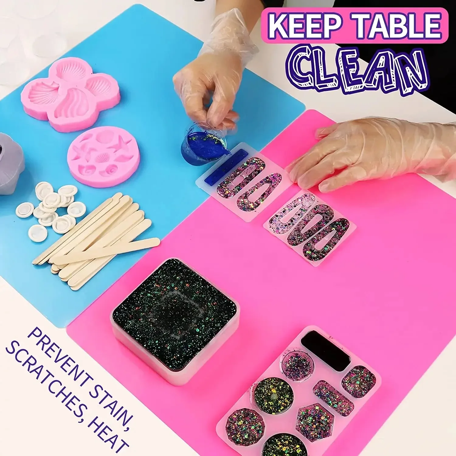 15.7" x 11.7" Large Silicone Sheet for Crafts Jewelry Casting Mold Mat, Nonstick Craft Mat for Epoxy Resin, Paint, Clay