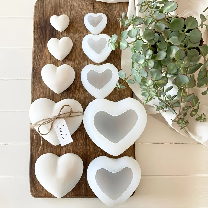 Resin Silicone Mold 5pcs Heart-Shaped Gypsum Candle Ornament Mold Home Desktop Atmosphere Decoration Festival Gift Handicraft