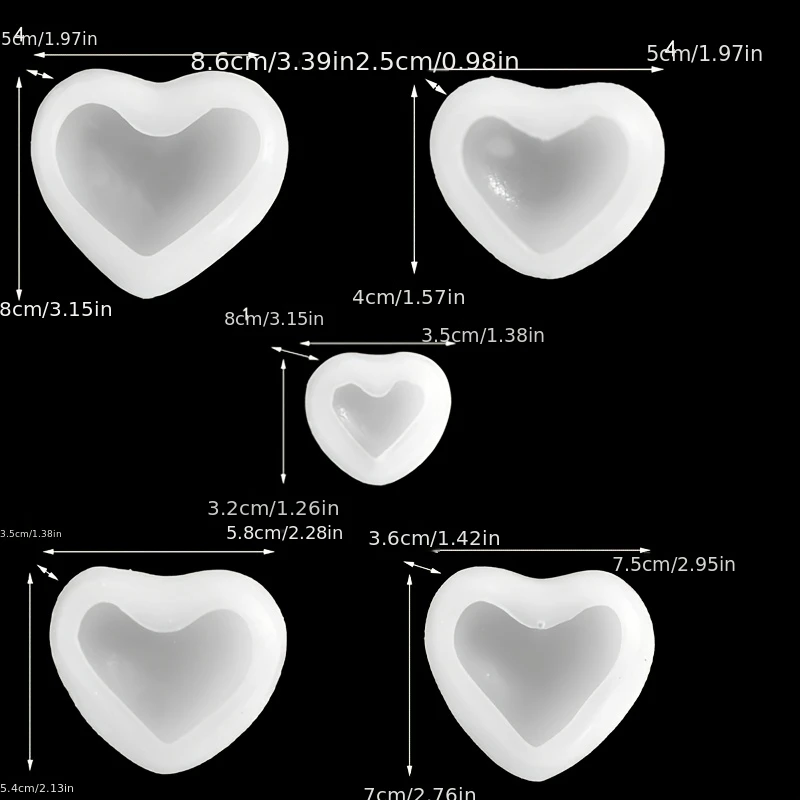 Resin Silicone Mold 5pcs Heart-Shaped Gypsum Candle Ornament Mold Home Desktop Atmosphere Decoration Festival Gift Handicraft