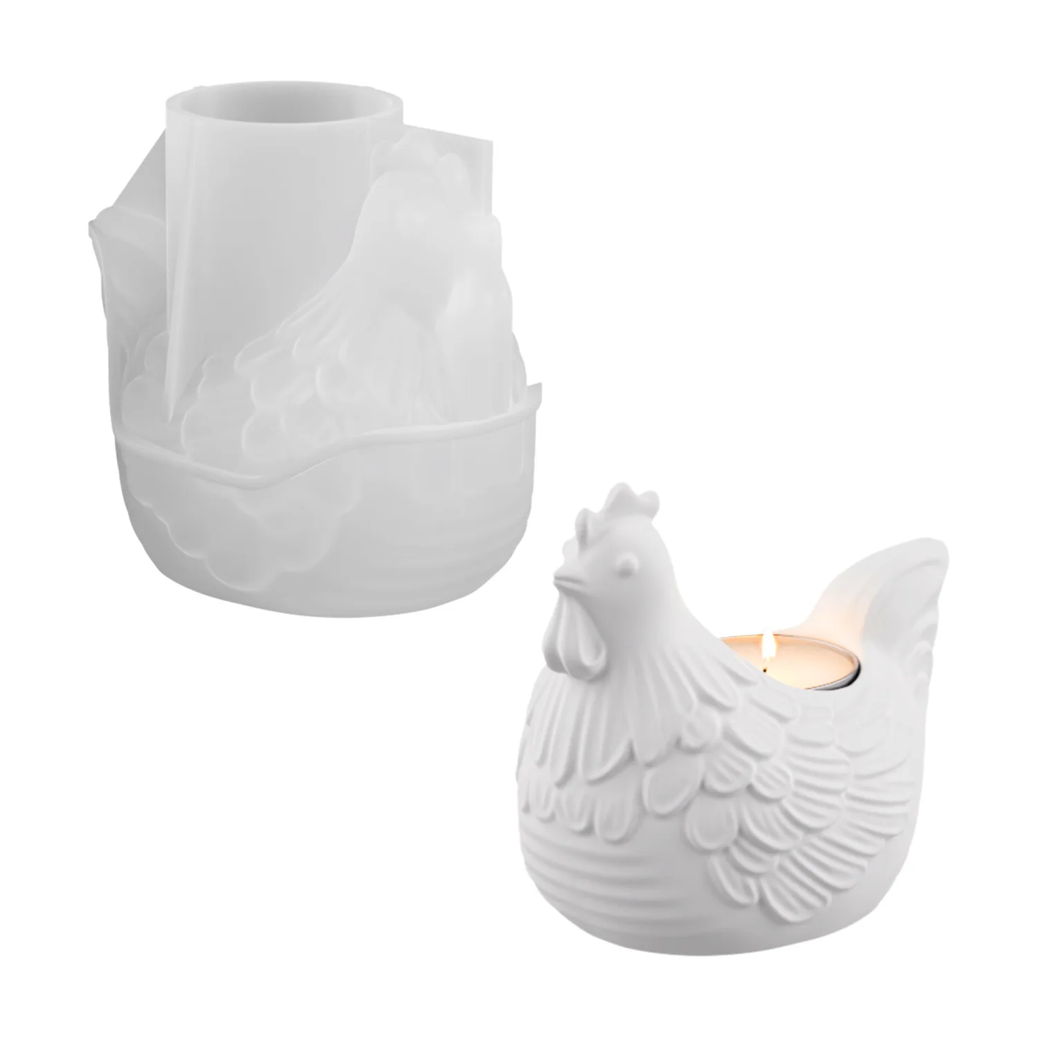 DIY 3D Little Chicken Candle Holder Epoxy Resin Mold, Plaster Hen Decoration, Candle Holder Silicone Mold, Desktop Storage