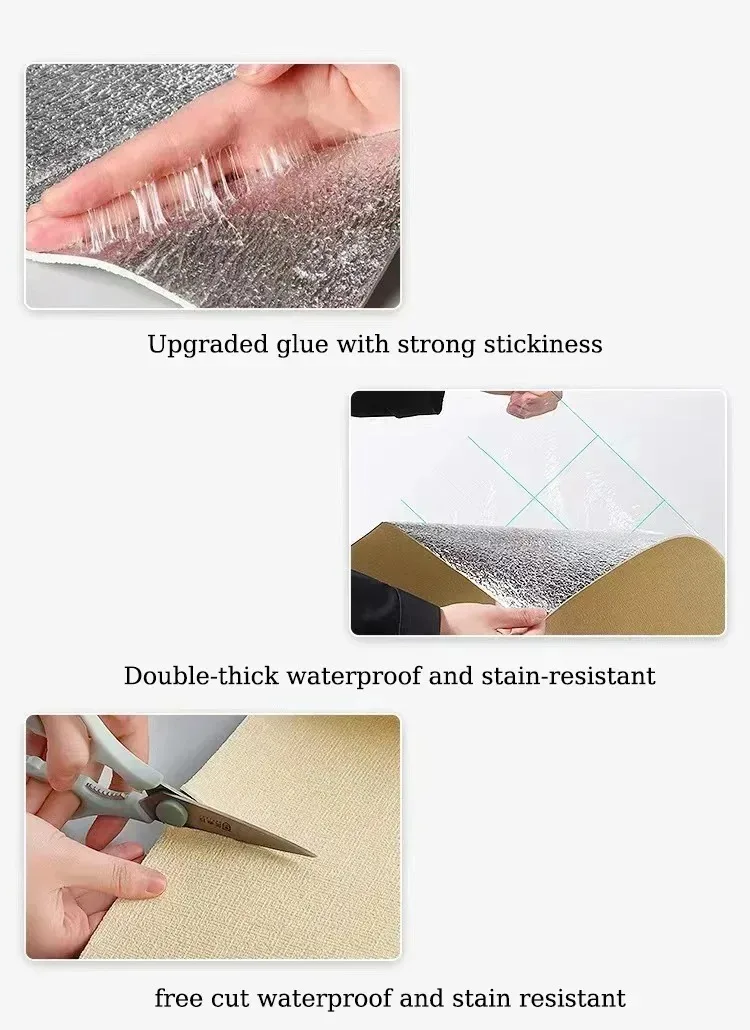 50cm Self-Adhesive Foam Wall Panel Wide 3D Linen PVC Texture Waterproof Soundproof Removable for Living Room Bedroom Home Decor