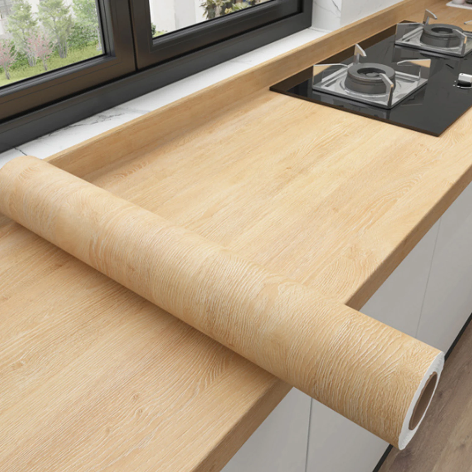 Wood Grain Contact Paper Brown Wooden Wallpaper Self-Adhesive Removable Vinyl Film Easy to Apply For Furniture Kitchen Cabinets