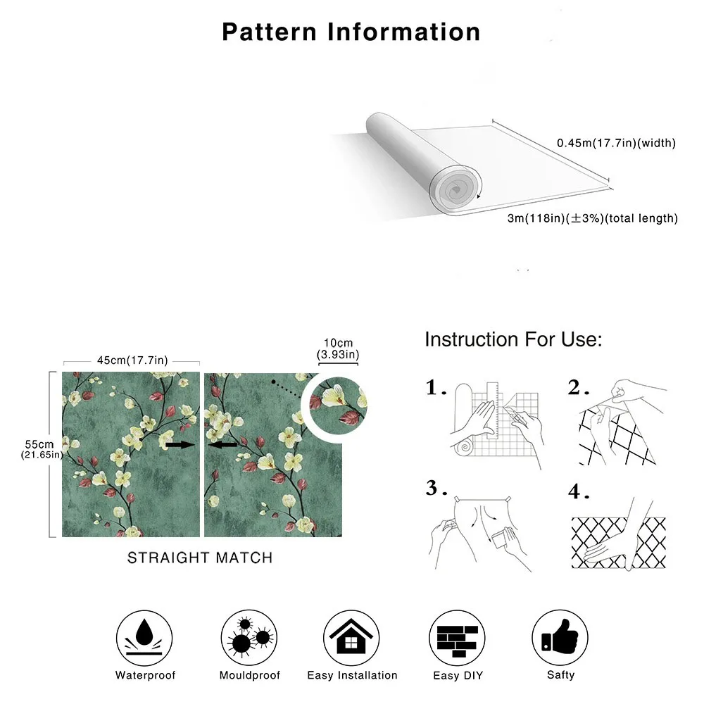 Floral Grey Peel and Stick Wallpaper Flower Self Adhesive Roll Waterproof Removable Contact Paper Furniture Table Renovate Decor