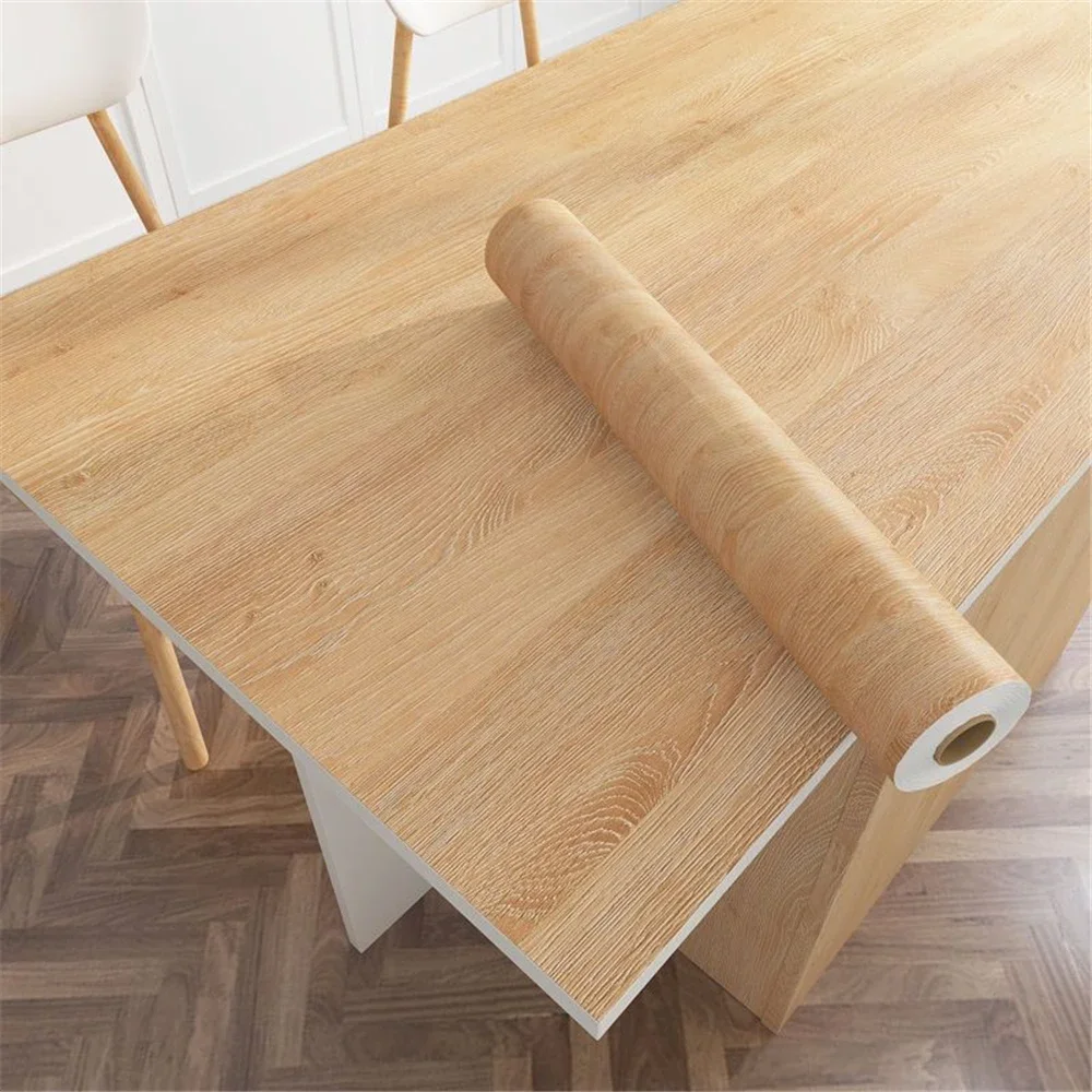 Wood Grain Self Adhesive Wallpaper Waterproof PVC Peel And Stick Wall Sticker Furniture Cabinet Table Door Renovation Home Decor