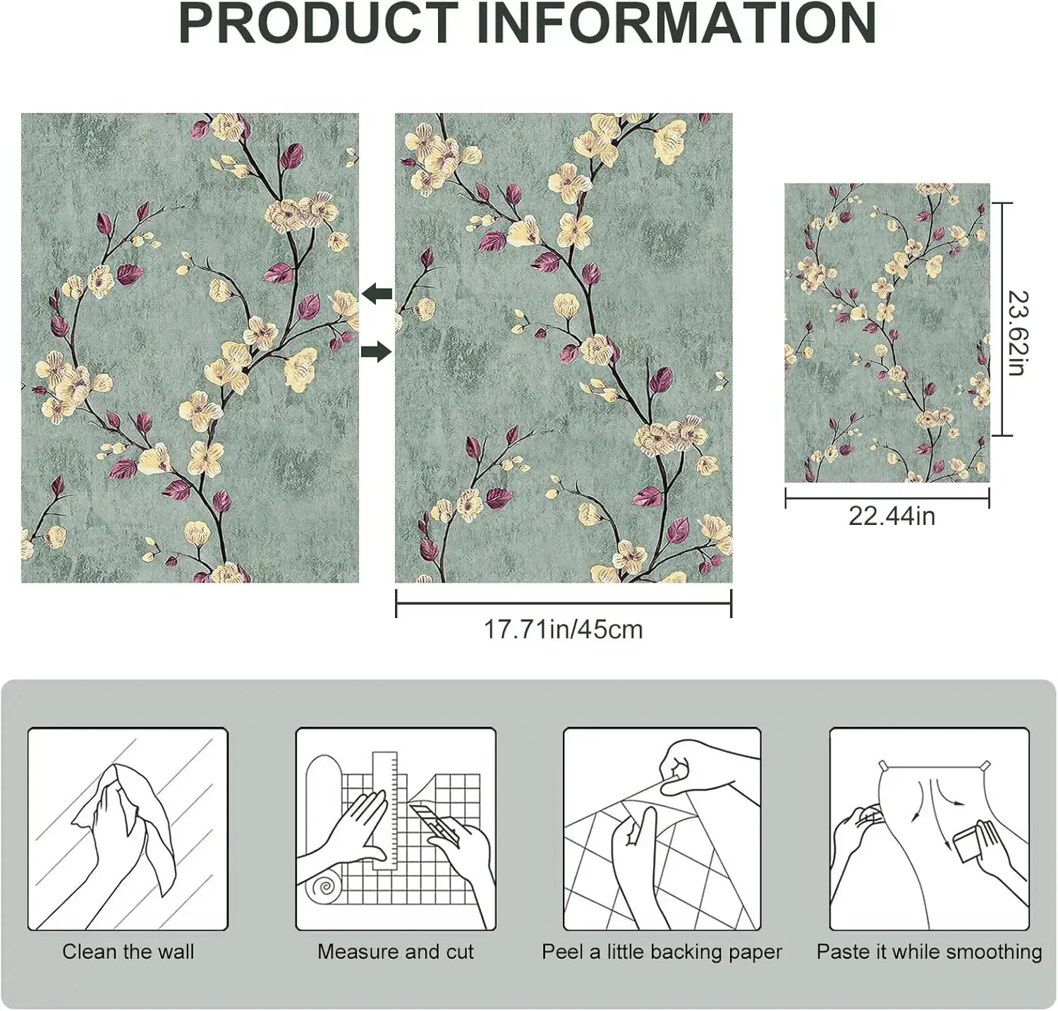 1/3/5/10m Floral Grey Peel and Stick Wallpaper Flower Self Adhesive Waterproof Removable Contact Paper Furniture Table Decor