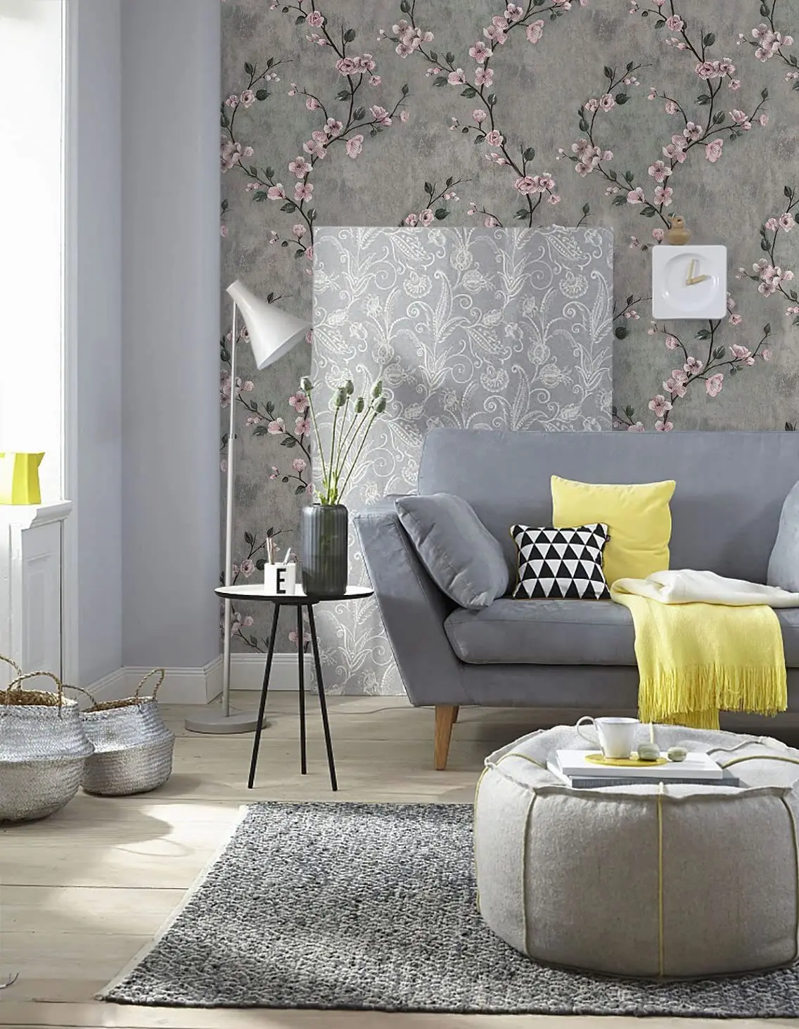 1/3/5/10m Floral Grey Peel and Stick Wallpaper Flower Self Adhesive Waterproof Removable Contact Paper Furniture Table Decor