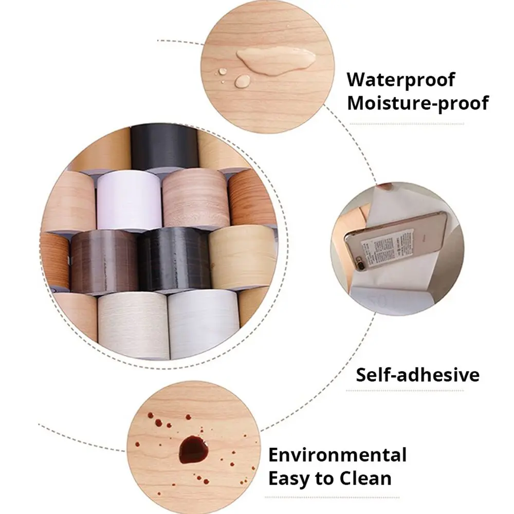 Self-adhesive PVC Wallpaper Waterproof Wood Living Room Skirting Line Vinyl Decals Baseboard Wall Border Corner Stickers