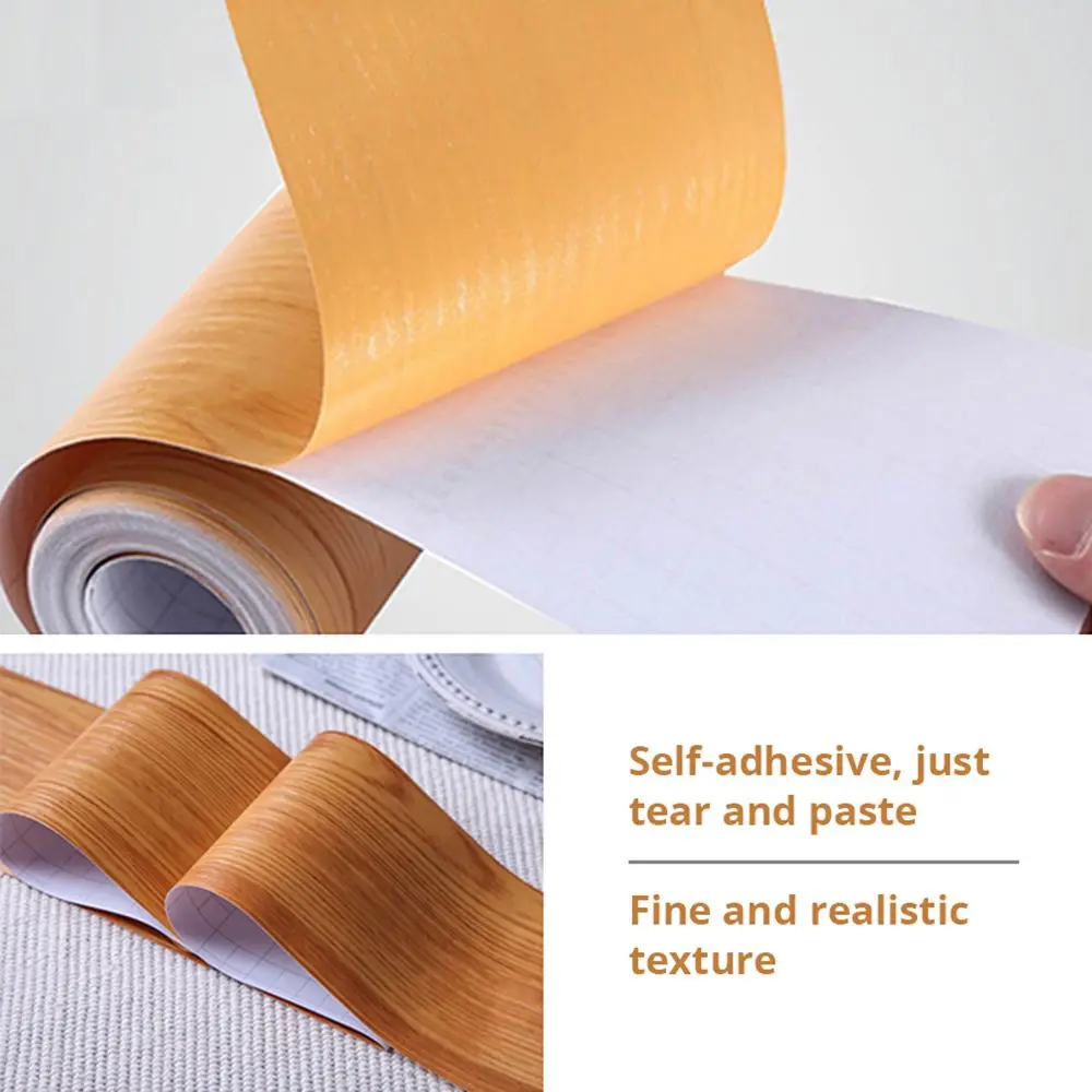 Self-adhesive PVC Wallpaper Waterproof Wood Living Room Skirting Line Vinyl Decals Baseboard Wall Border Corner Stickers
