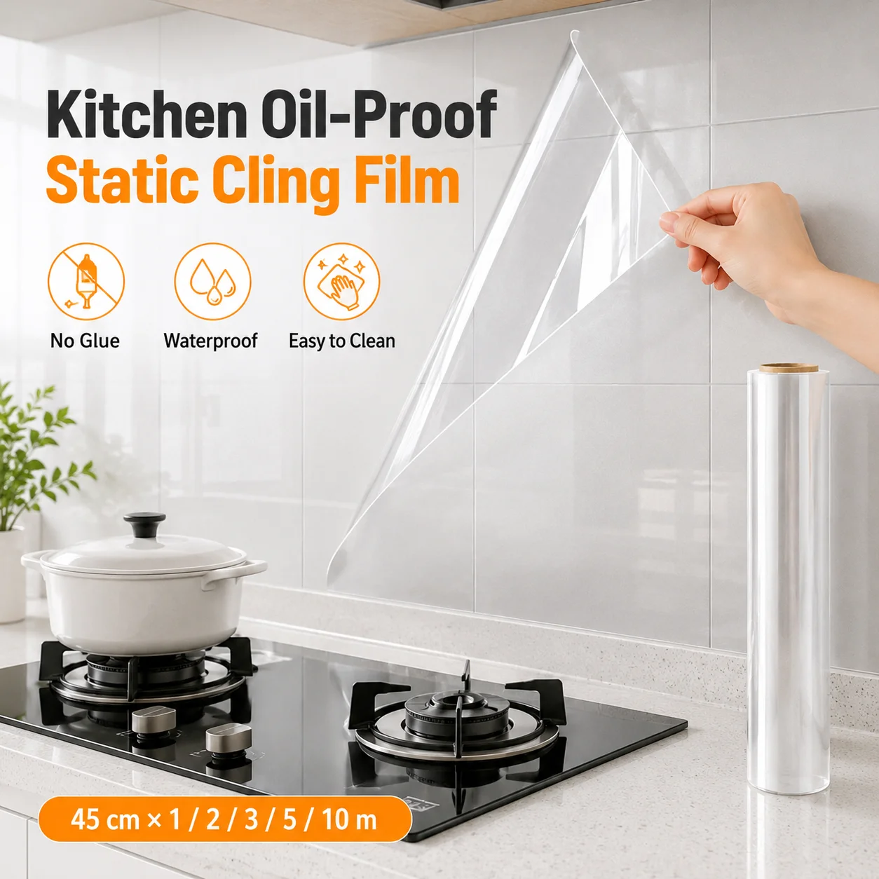 45Cm Transparent Waterproof And Oil-Proof Static Wallpaper Kitchen Stove Anti-Fouling Sticker High Temperature Resistant
