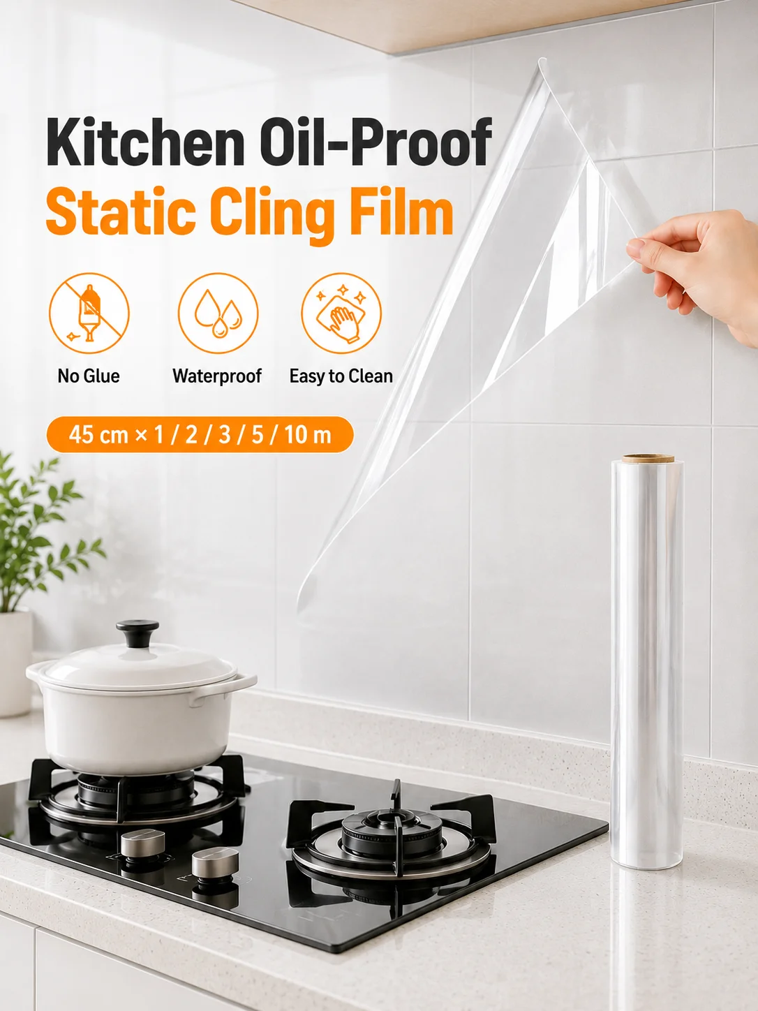 45Cm Transparent Waterproof And Oil-Proof Static Wallpaper Kitchen Stove Anti-Fouling Sticker High Temperature Resistant