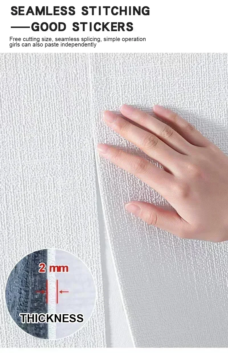 Self-adhesive Linen 3D Foam Wall Sticker Moisture-proof PVC Solid Color Background Wall Decoration Wallpaper Home Decoration