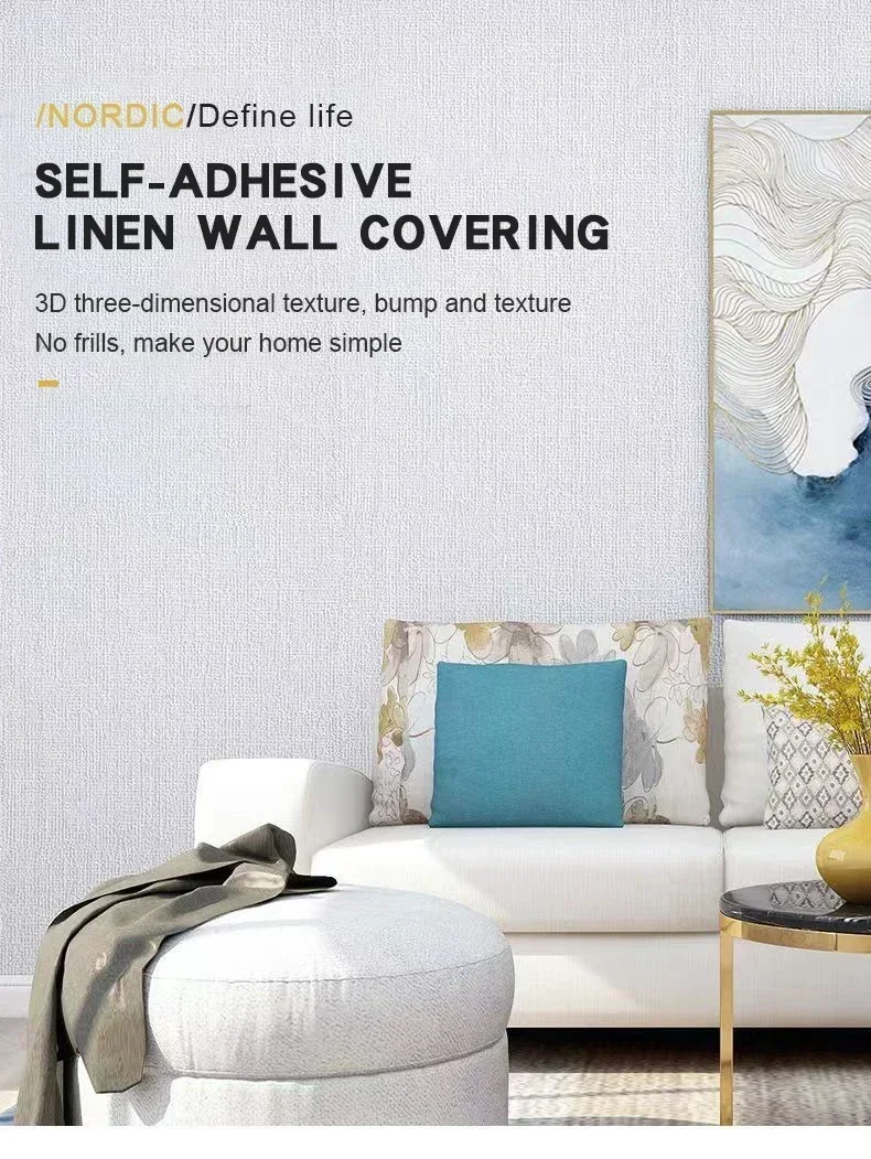 3D Linen Thickened Wallpaper Self-Adhesive PVC Waterproof Wall Sticker Home Decor Living Room Bedroom Bathroom Decoration