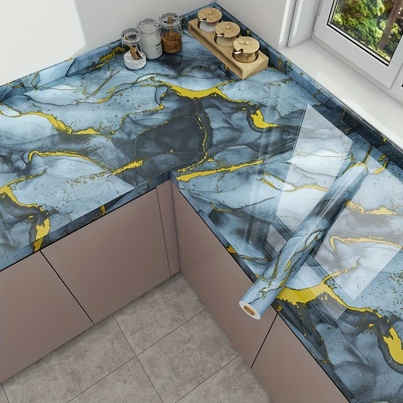 Self Adhesive Marble Wallpaper 3Mx60CM Peel and Stick Wall Sticker Waterproof Heat Resistant Kitchen Backsplash Countertop Decor