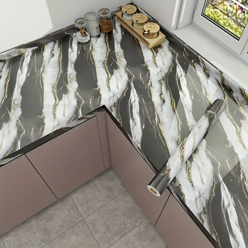 Self Adhesive Marble Wallpaper 3Mx60CM Peel and Stick Wall Sticker Waterproof Heat Resistant Kitchen Backsplash Countertop Decor