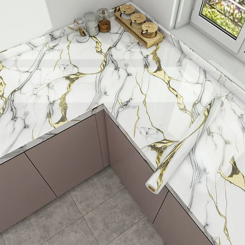 Self Adhesive Marble Wallpaper 3Mx60CM Peel and Stick Wall Sticker Waterproof Heat Resistant Kitchen Backsplash Countertop Decor