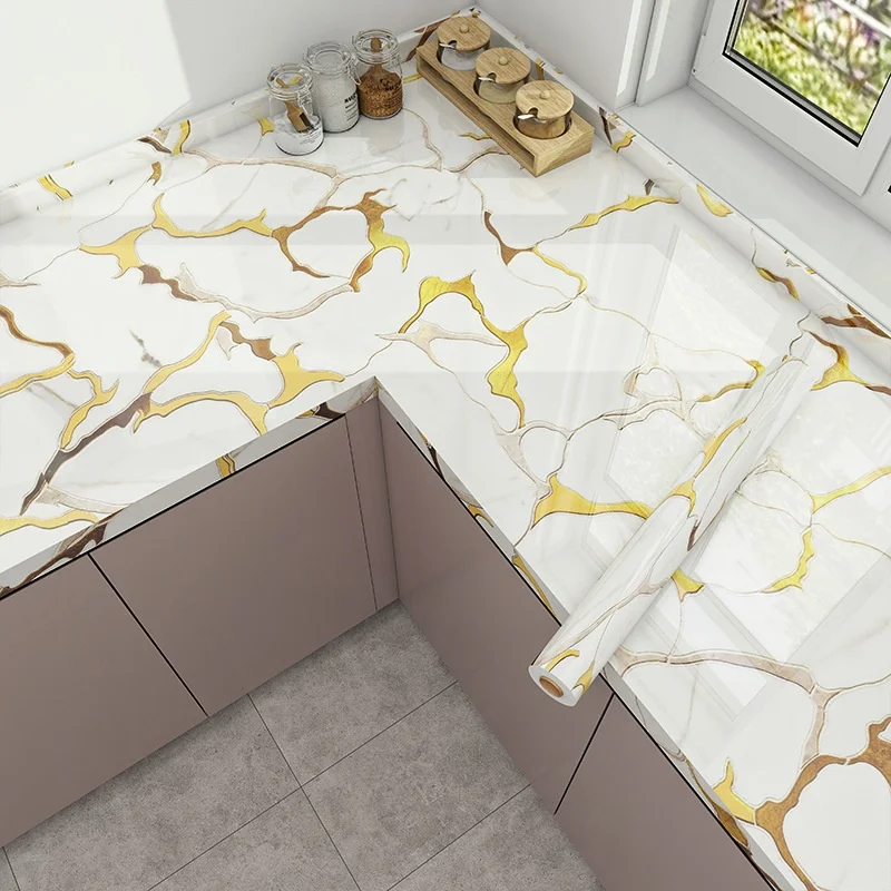 Self Adhesive Marble Wallpaper 3Mx60CM Peel and Stick Wall Sticker Waterproof Heat Resistant Kitchen Backsplash Countertop Decor