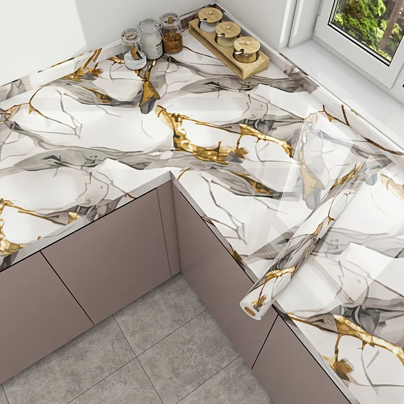 Self Adhesive Marble Wallpaper 3Mx60CM Peel and Stick Wall Sticker Waterproof Heat Resistant Kitchen Backsplash Countertop Decor