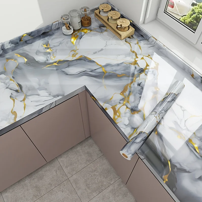 Self Adhesive Marble Wallpaper 3Mx60CM Peel and Stick Wall Sticker Waterproof Heat Resistant Kitchen Backsplash Countertop Decor