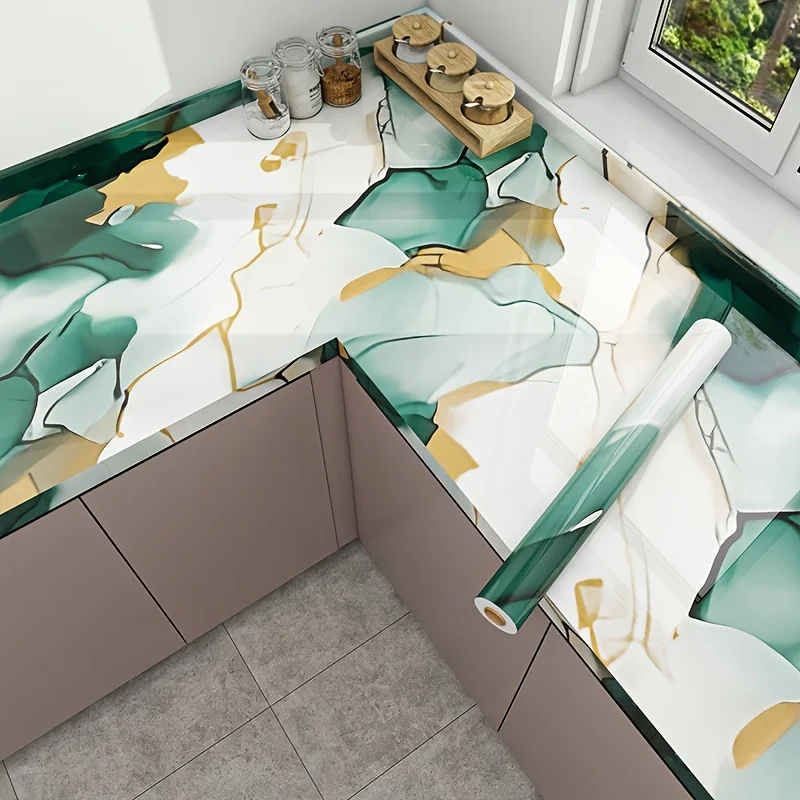 Self Adhesive Marble Wallpaper 3Mx60CM Peel and Stick Wall Sticker Waterproof Heat Resistant Kitchen Backsplash Countertop Decor