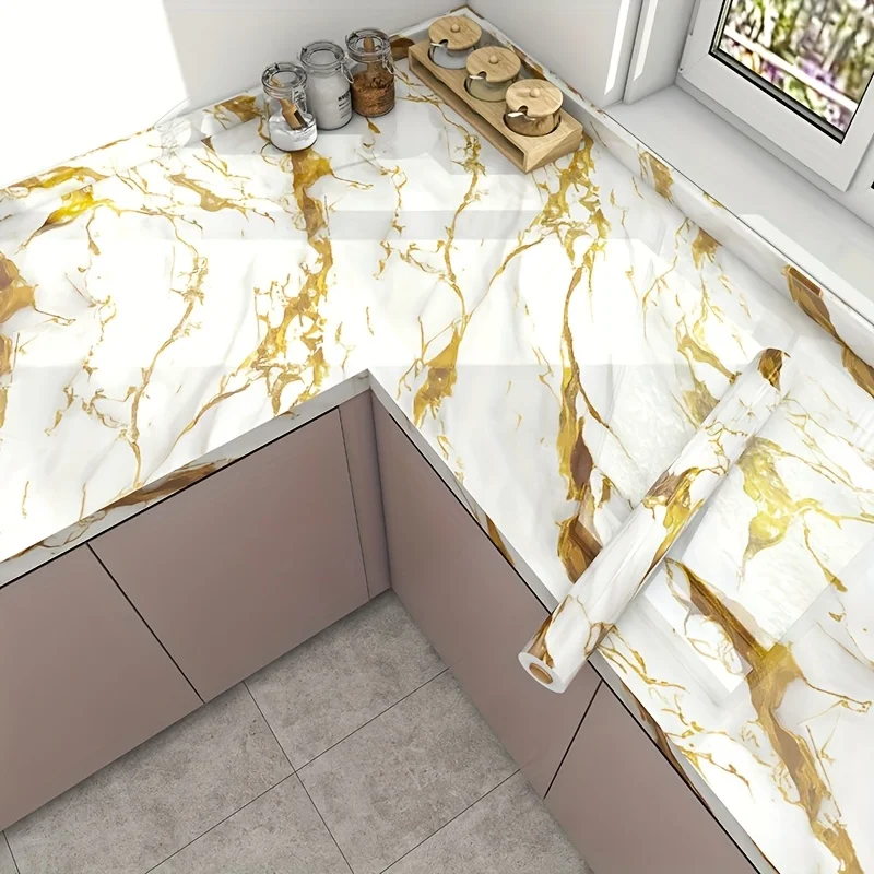 Self Adhesive Marble Wallpaper 3Mx60CM Peel and Stick Wall Sticker Waterproof Heat Resistant Kitchen Backsplash Countertop Decor