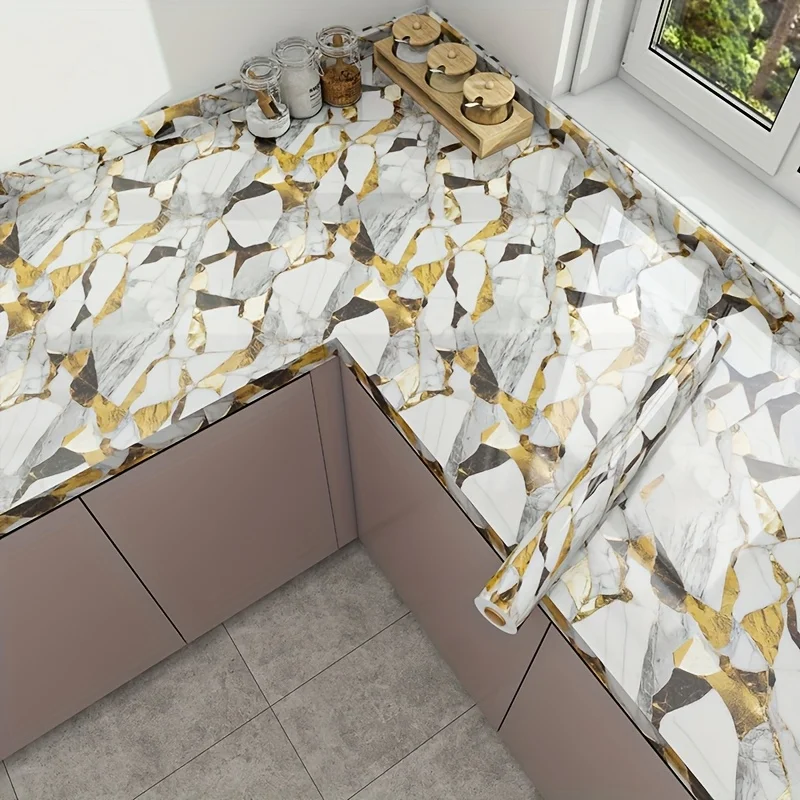 Self Adhesive Marble Wallpaper 3Mx60CM Peel and Stick Wall Sticker Waterproof Heat Resistant Kitchen Backsplash Countertop Decor