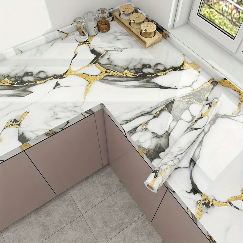 Self Adhesive Marble Wallpaper 3Mx60CM Peel and Stick Wall Sticker Waterproof Heat Resistant Kitchen Backsplash Countertop Decor